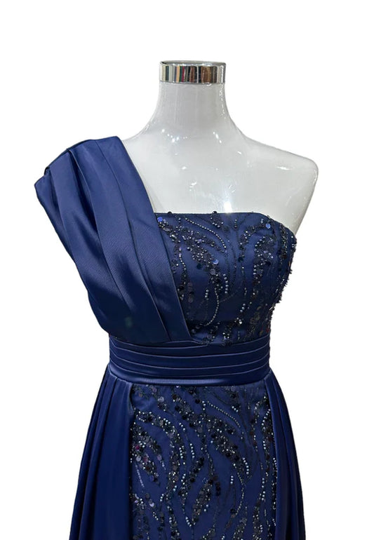 1842- Robe perlée Bleu Marine