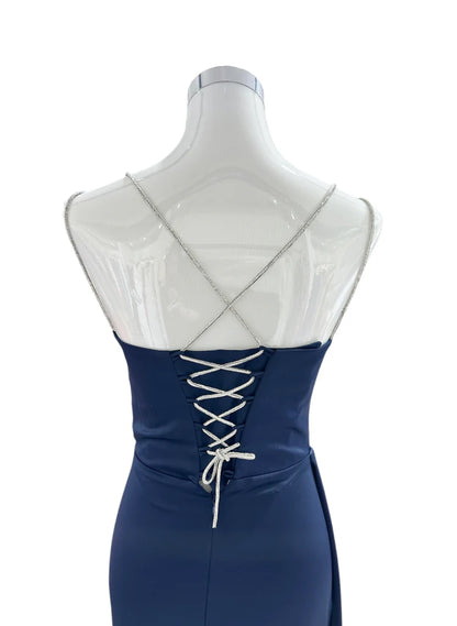 1872- Robe longue plissée à bretelles strass