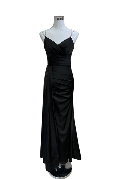 1872- Robe longue plissée à bretelles strass