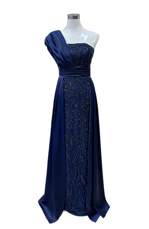 1842- Robe perlée Bleu Marine