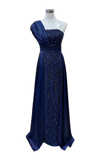 1842- Robe perlée Bleu Marine