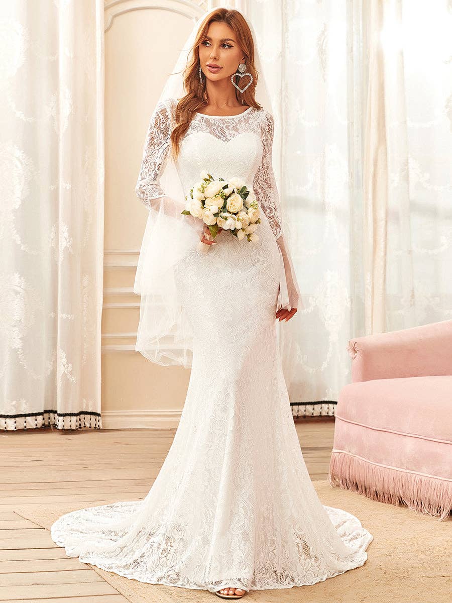 Robe de mariée à manches longues et col rond