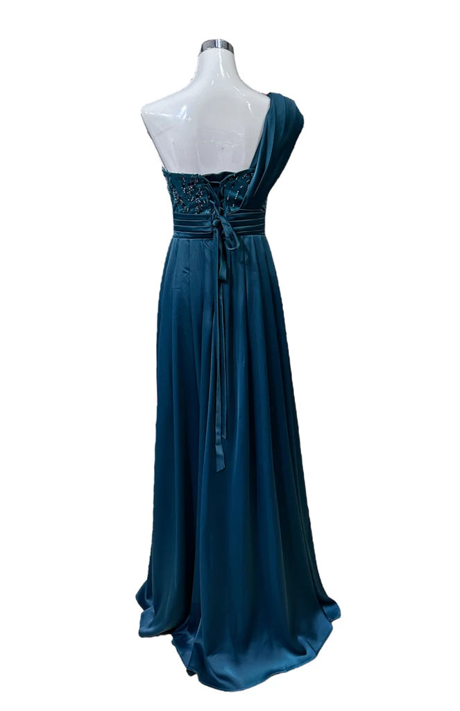 1842- Robe perlée Bleu canard