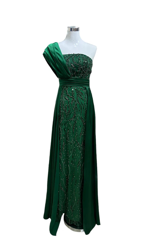 1842- Robe perlée Vert émeraude